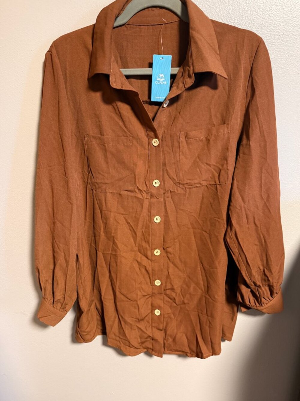 Cupshe NWT Brown Button Front Collared Blouse Size Medium
